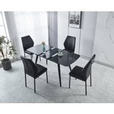 Modernique Sintere Stone Top Extending Table 4 Faux Leather Chairs Dining Set