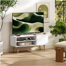 White TV Benches Homcom Unit Cabinet for TVs up to 55 Inches with Cupboard Shelves TV Bench