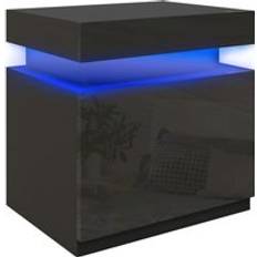 Black Bedside Tables Homcom High Gloss with LED Light and 2 Drawers Black Bedside Table