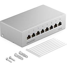Gråa Data- & Nätverksuttag DeleyCON CAT 6a Patchpanel 8 Portar 1U Bords Väggmontering