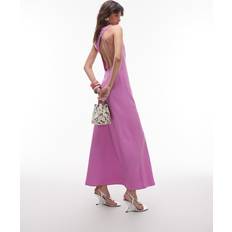 Topshop Drape Neck Open Back Midi Dress - Pink