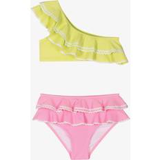Green Bikinis Children's Clothing Nessi Byrd Girls Ruffle Bikini - Green/Pink