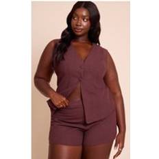 PrettyLittleThing Plus Deep Chocolate Premium Linen Button Waistcoat
