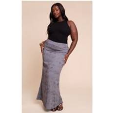 Grey - Long Skirts PrettyLittleThing Plus Charcoal Textured Printed Maxi Skirt - Grey