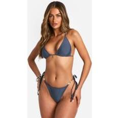 Grey - Women Bikinis boohoo Pebble Trim Triangle Bikini Top - Grey