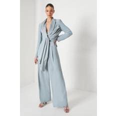 Coast Wide Leg Trouser With Satin Pleated Waistband - Grey Blue