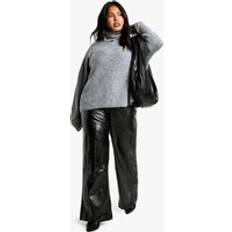 Pleather Clothing boohoo Womens Plus Croc Pu Straight Leg Trouser - Black