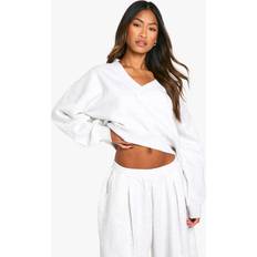 Sweatshirts - V-Neck Jumpers boohoo Womens V Neck Balloon Sleeve Sweatshirt - Grey