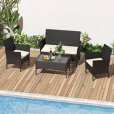 4-Piece Rattan Garden Furniture Black