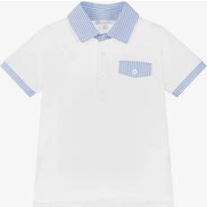 Patachou Boys White Cotton Blue Collar Polo Shirt - White