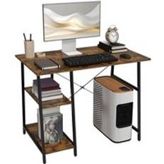 Rectangular Writing Desks Homcom Computer Table Wor with Shelves Steel Frame Rustic Brown Writing Desk