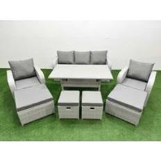 Steel Outdoor Lounge Sets Fimous PE Rattan Sofa 9 Seater Light Grey Outdoor Lounge Set