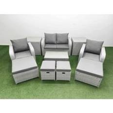 Steel Outdoor Lounge Sets Fimous 10 PCs Rectangular Coffee Light Grey Outdoor Lounge Set, Table incl. 2 Chairs