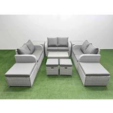 Steel Outdoor Lounge Sets Fimous 10 PCs Rectangular Coffee Light Grey Outdoor Lounge Set, Table incl. 2 Chairs