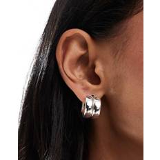 Chunky Double Hoop Earrings - Silver