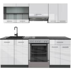 Cocinas Equipadas Vicco Mueble de cocina R-Line, Blanco brillo/antracita, 200 cm sin encimera