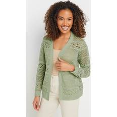 Green Cardigans M&Co Cotton Open Front Crochet Cardigan