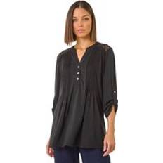 Lace Shirts Roman Lace Trim Buttoned Shirt - Black