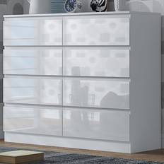 Fwstyle White High Gloss Bedroom 8 Drawers Chest of Drawer