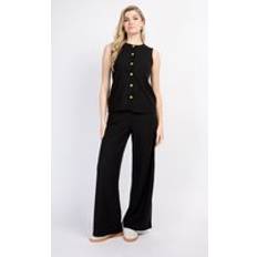 Wide Leg Knitted Trousers - Black