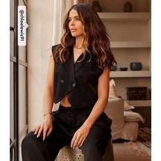 Satin Pleated Wide Leg Trousers - Black