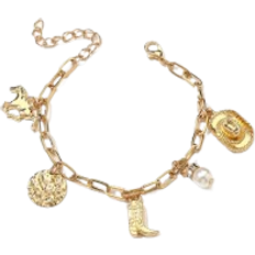 Shein 1pc Western Cowboy Style Horse Hammered Disc & Faux Pearl Decor Bracelet For Women