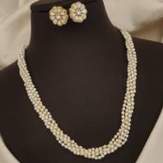 White Jewellery Sets The Colourful Aura Multi-strand Pearl Necklace Earring Set - White