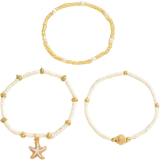 Shein 3pcs/Set Simple White Bead & Faux Pearl Starfish Shell Jewelry Bracelet, Suitable For Women's Daily Wear And Leisure Travel