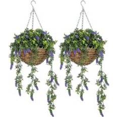 Purple Decorative Items Homcom Set of Two Decorative Silk Lavender Basket Plants Purple Artificial Plant
