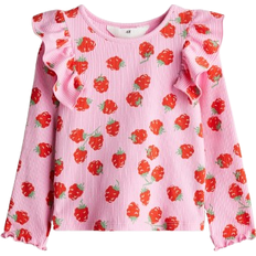 H&M Flounced Cotton Jersey Top - Pink