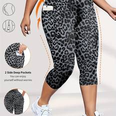Leopard Tights & Stay-Ups Temu High-waist Leopard Print Capri Leggings - Stretchy