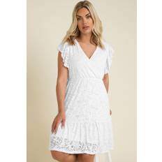 Yours Curve White Broderie Anglaise Wrap Mini Dress - White