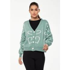 One Size Cardigans Liquorish All Heart Cardigan In Green White