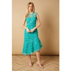 Floral Lace Scallop Detail Midi Dress - Bright Green