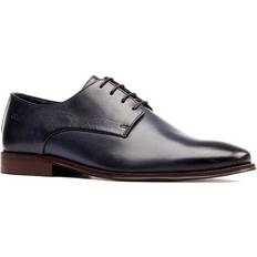 Blue - Men Derby Base London Plain Toe Derby Leather Lace Shoes - Navy