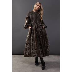 Brown - Midi Dresses Warehouse Textured Organza Shirred Midaxi Dress - Brown