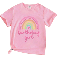 Shein Casual Cute Rainbow Heart Birthday Graphic Round Neck Short Sleeve T-Shirt - Wear