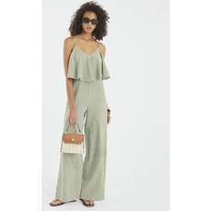 Jumpsuits & Overalls River Island Gingham Double Layer Wide Leg Jumpsuit - Khaki