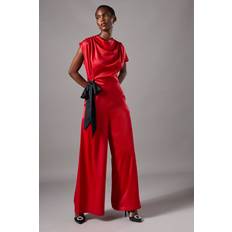 Red Jumpsuits & Overalls Coast Tie Side Satin Drape Wide Leg Jumpsuit - Red