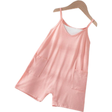 Rosa Playsuits Barnkläder Shein Young Girl Comfy Vacation Style Sleeveless Jumpsuit With Double Pockets Summer