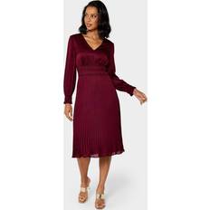 Petal Glossy Satin Knee Length Dress - Burgundy