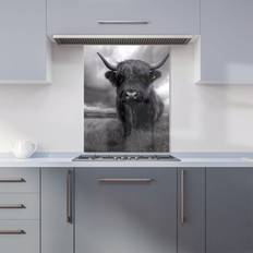 Splash Guards Warren Reed Black And White Highland Cow Glass Splashback 600mm x 750mm Splash Guard