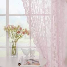 Florals - Pink Curtains Shein 2pcs Floral Pattern Pink Lace Sheer Curtains