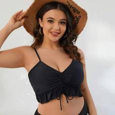 Bikini Tops on sale Shein Swim Vcay Summer Beach Plus Ruffle Hem Drawstring Front Bikini Top