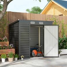 OutSunny Sheds OutSunny 6.3 x 4.3 ft Galvanised Metal Garden Shed with Lockable Door Grey (Building Area )