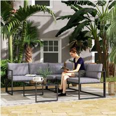 L shaped garden furniture OutSunny 3 Piece L Shaped Garden Furniture with Cushions Grey Outdoor Lounge Set