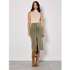 Checkered Skirts Apricot Pinstripe Cargo Midi Skirt - Khaki