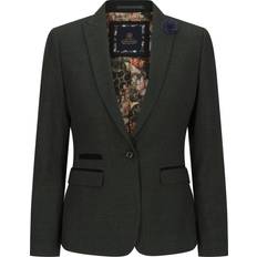 Checkered - Women Blazers Infinity Leather Tweed Check Blazer Wool Classic Jacket - Green