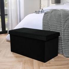 Black Storage Benches OHS Folding Ottoman Box Velvet Seat Storage Bench