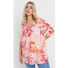 Yours Floral Print Tie Neck Blouse - Coral